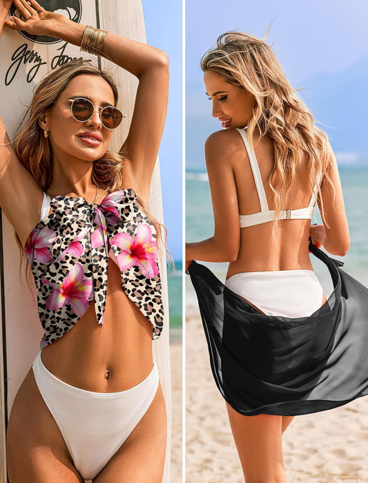 Elevate Your Beach Style with Our 2-Piece Women’s Sheer Chiffon Sarongs - Perfect Bikini Wrap Skirts for Swimwear in Sizes S-XXL